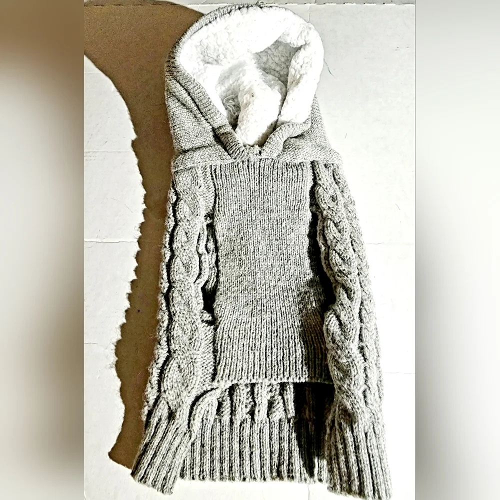 Size small gray cable knit with Hoodie dog sweater